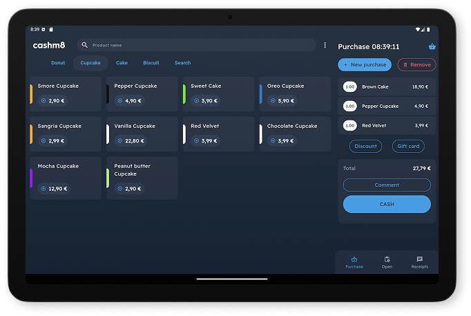 Cashm8 sovellus tabletilla